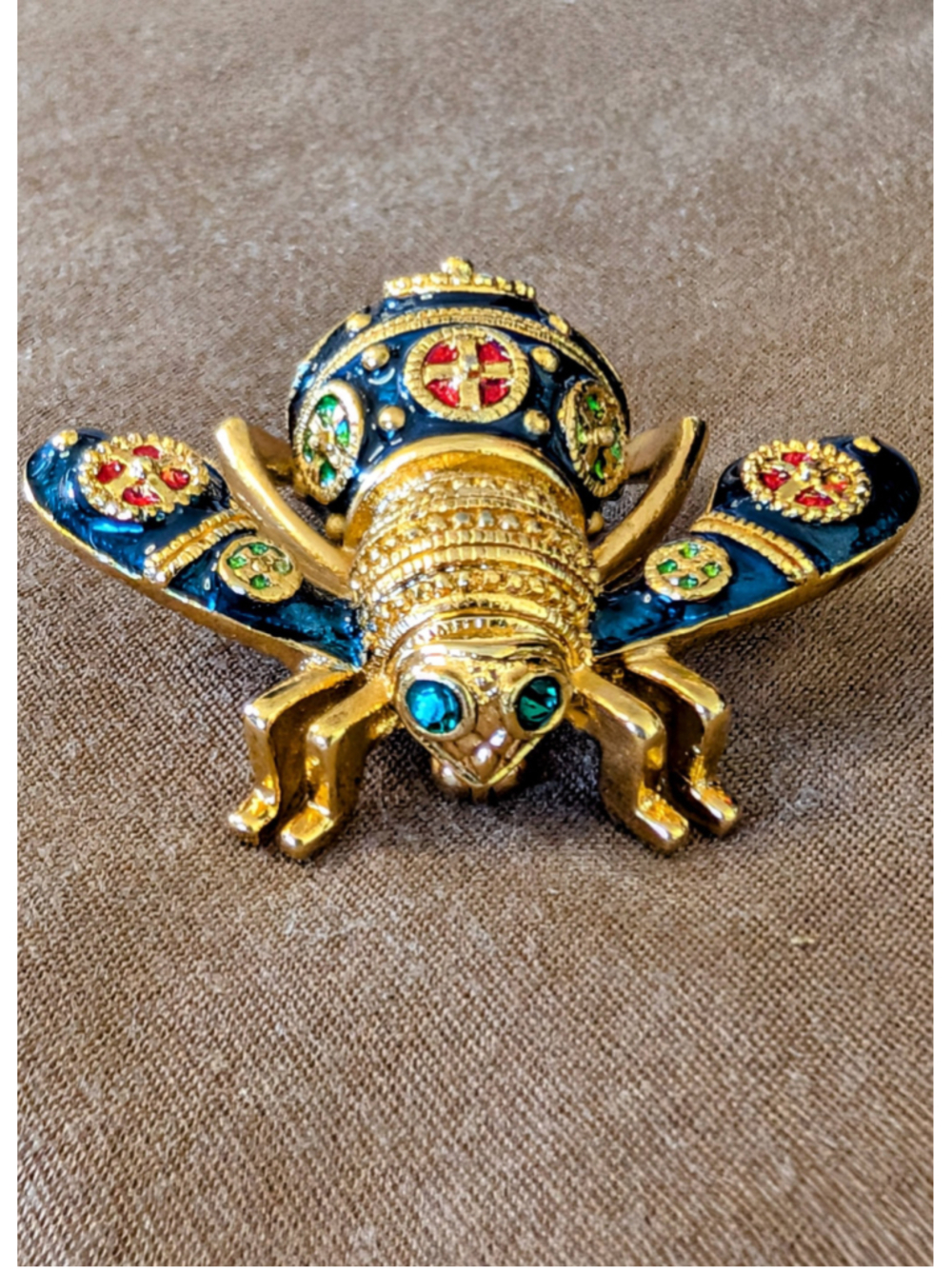 Joan Rivers Jeweled Imperial Bee Brooch Blue Enamel Rhinestone Insect Pin Signed - Picture 4 of 12